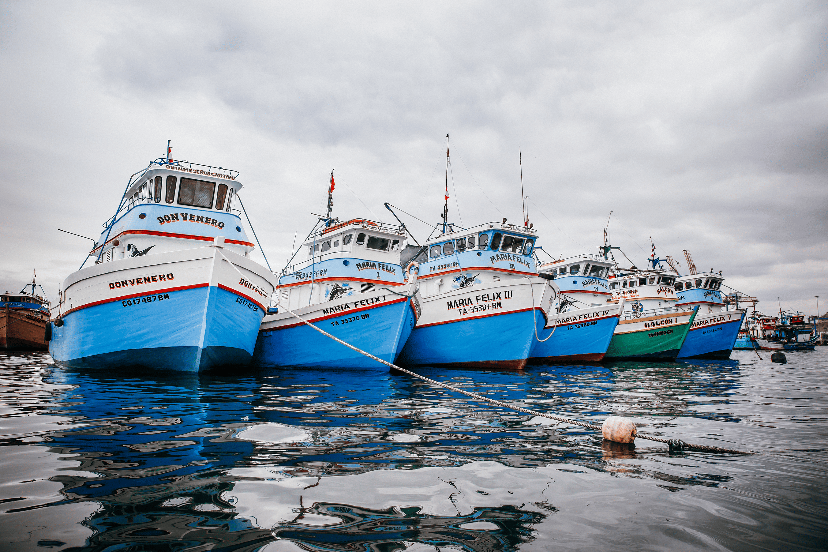 Large industrial fishing vessel in Paita harbor
